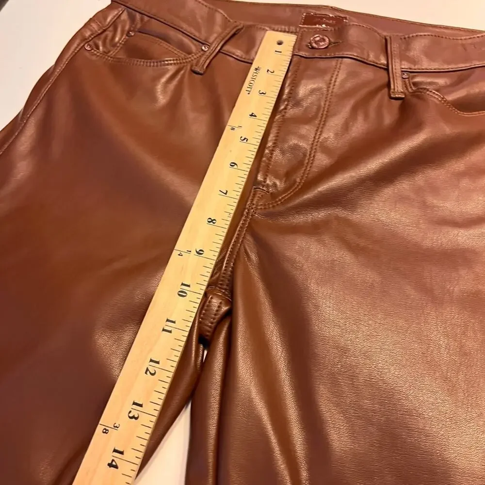 Mother Mid Rise Dazzler Jeans Faux Leather in Friar Brown size 29